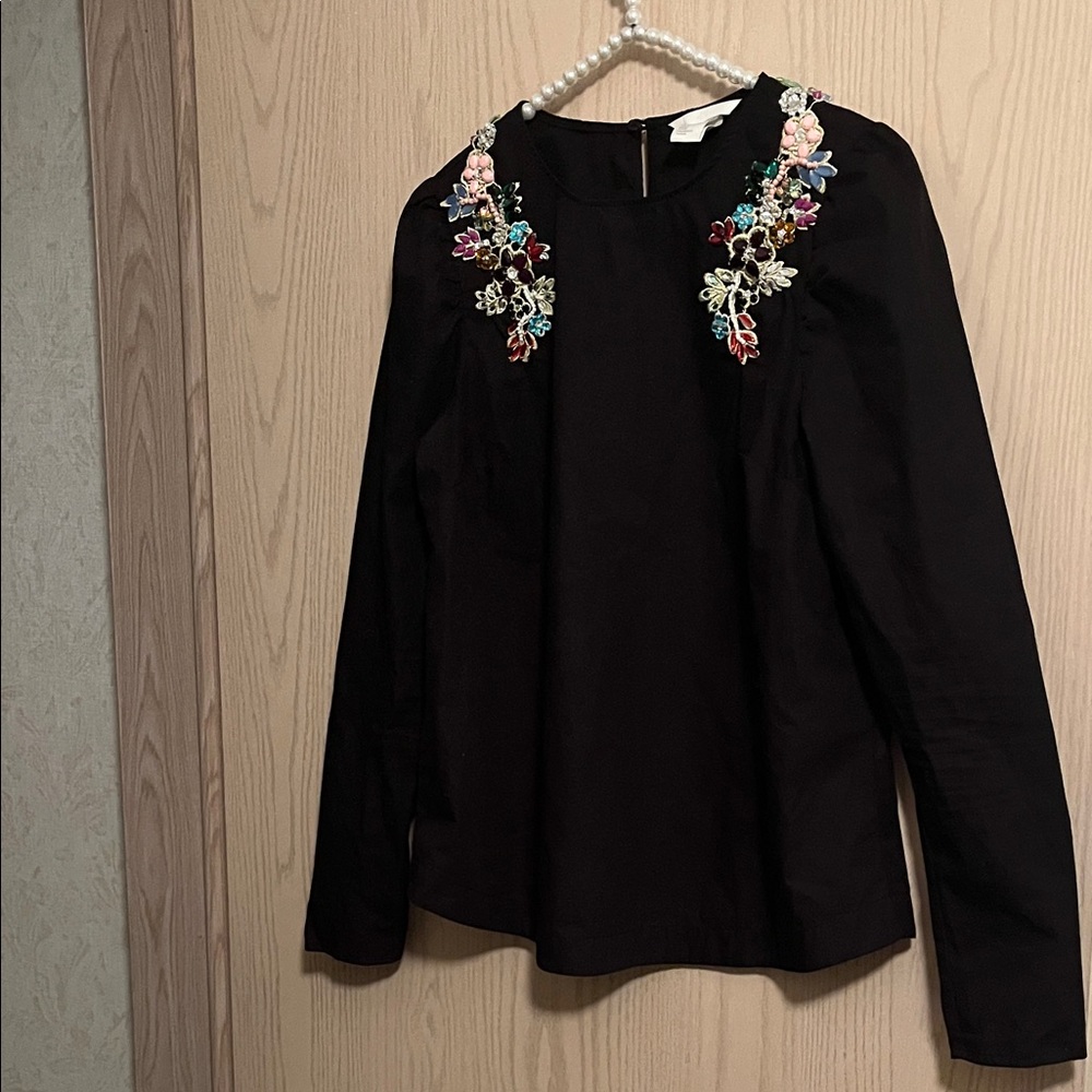 H&M Black Blouse with Colorful Beads.